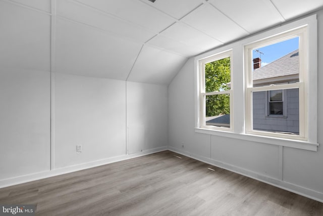 additional living space featuring light hardwood / wood-style flooring and lofted ceiling