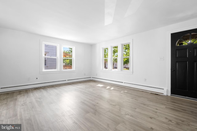 spare room featuring light hardwood / wood-style floors and baseboard heating