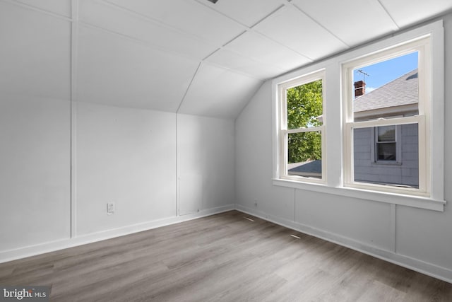 additional living space featuring light hardwood / wood-style floors and lofted ceiling