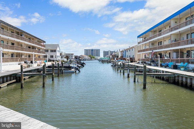 dock area with a water view