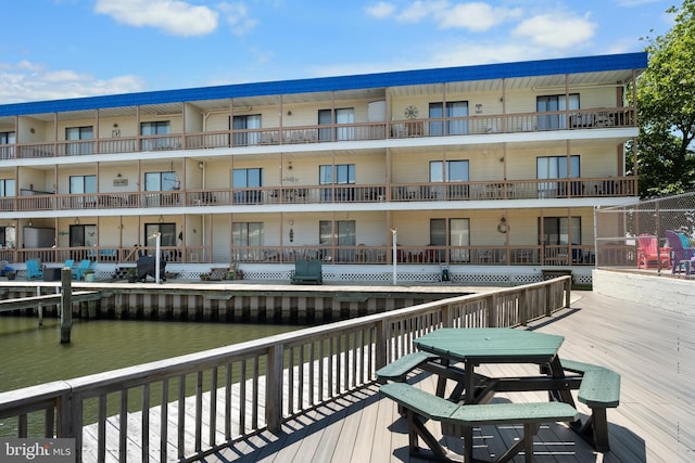 deck with a water view