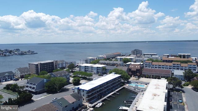 aerial view featuring a water view