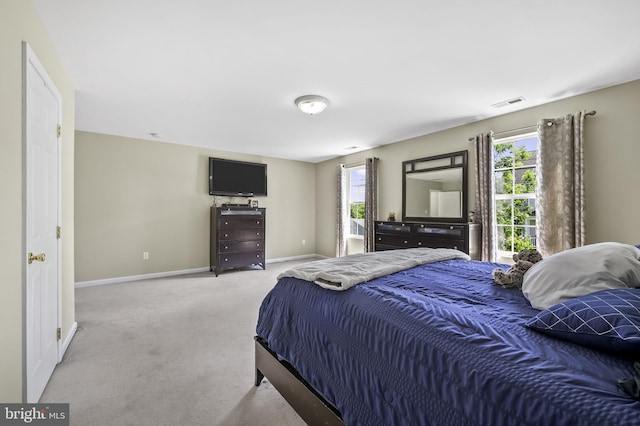 carpeted bedroom with multiple windows