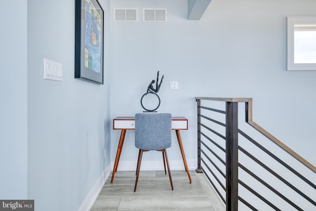 office area featuring light hardwood / wood-style flooring