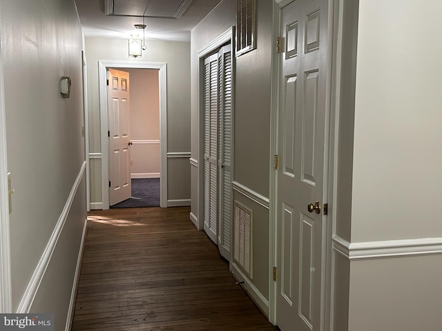 corridor featuring dark hardwood / wood-style flooring