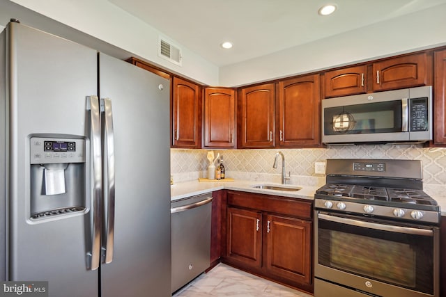 kitchen with sink, stainless steel appliances, and backsplash