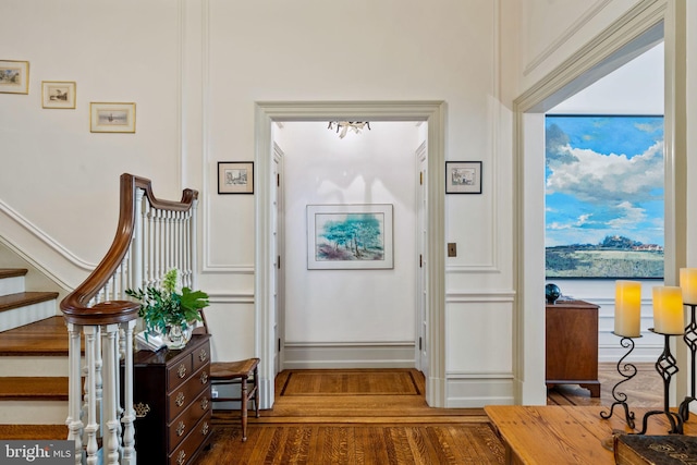 interior space with dark hardwood / wood-style flooring