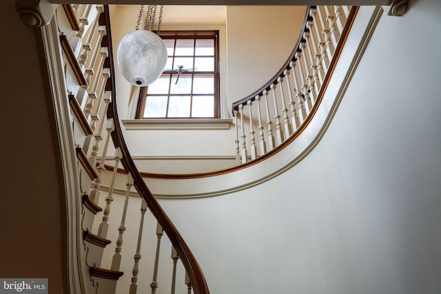 stairs featuring a towering ceiling