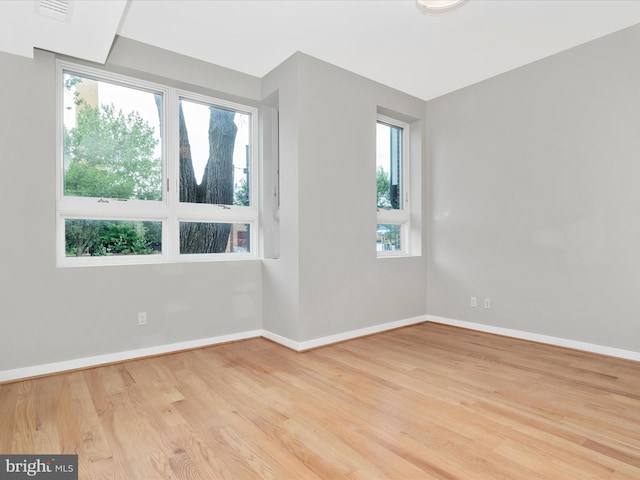 spare room with light wood-type flooring and plenty of natural light