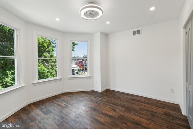 unfurnished room featuring dark wood-type flooring