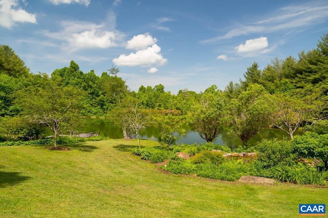 view of yard with a water view