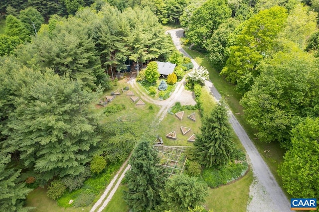 drone / aerial view with a forest view