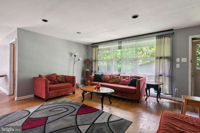 living room with hardwood / wood-style flooring