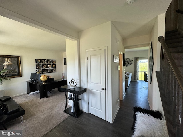 corridor featuring dark hardwood / wood-style flooring