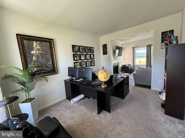 view of carpeted home office