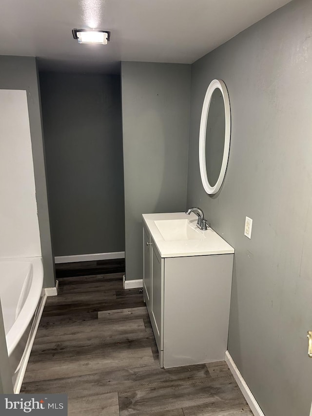 bathroom featuring hardwood / wood-style flooring and vanity