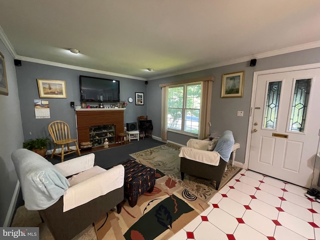 living room featuring ornamental molding