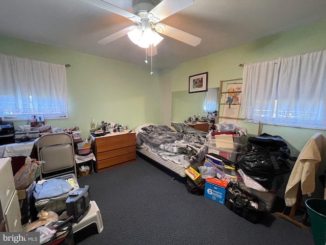 bedroom with carpet floors and ceiling fan