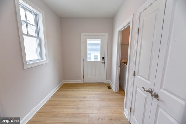 doorway with light hardwood / wood-style floors