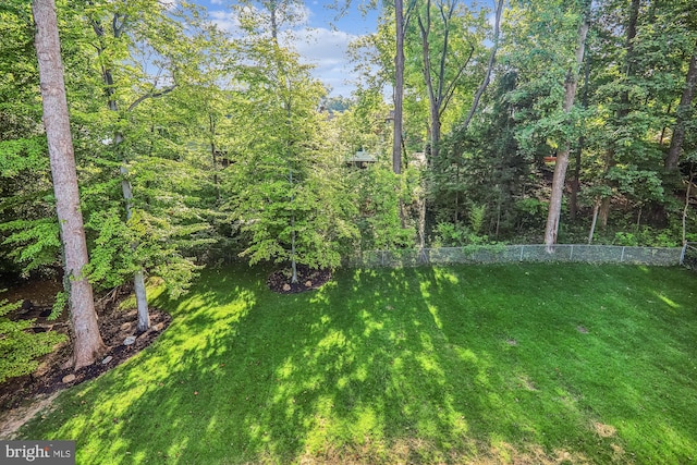 view of yard with a forest view