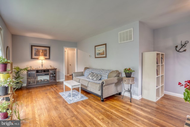 living room with hardwood / wood-style floors