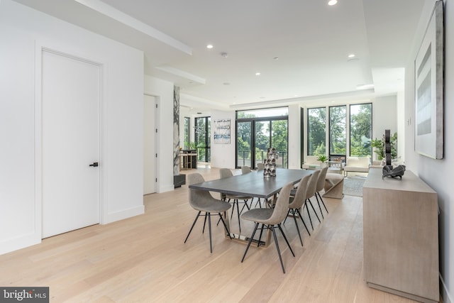 dining space featuring light hardwood / wood-style floors