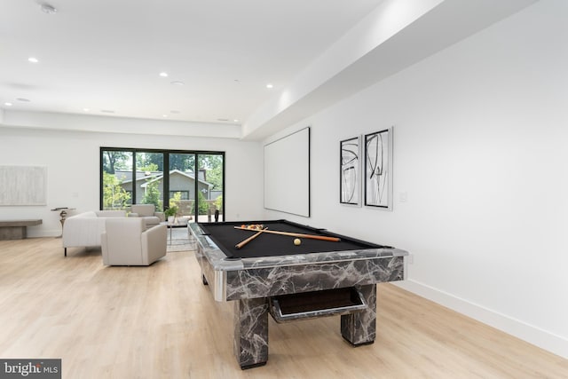 rec room with light wood-type flooring and pool table