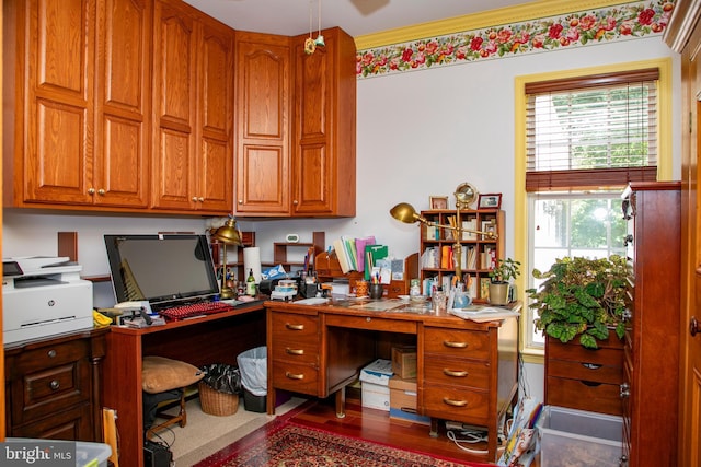 office area with dark wood-type flooring