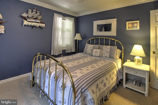 bedroom featuring carpet and ornamental molding