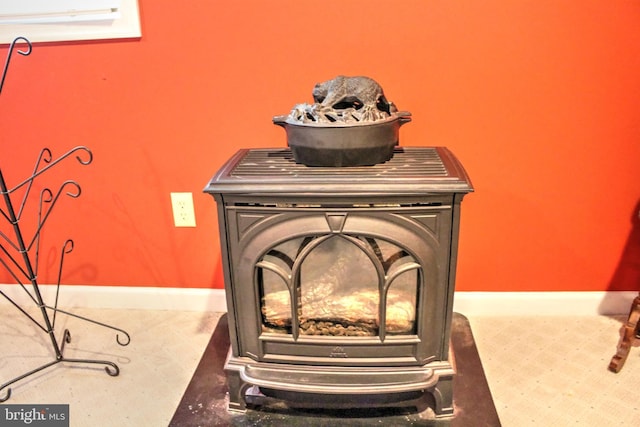 details featuring a wood stove