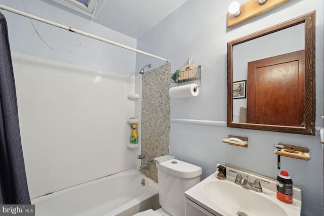 full bathroom with vanity,  shower combination, and toilet