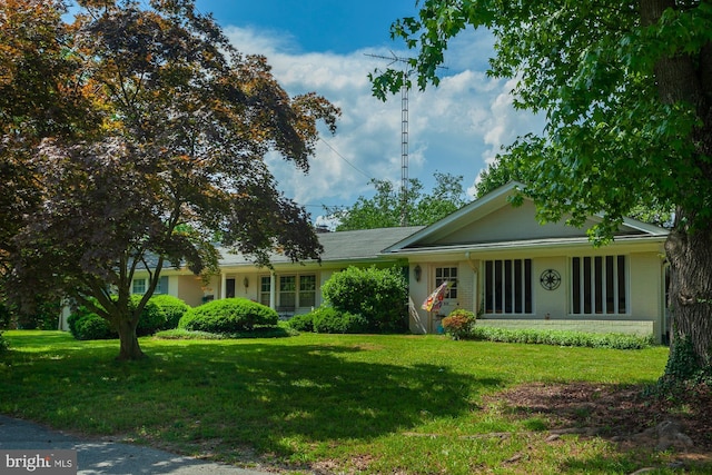 ranch-style home with a front lawn