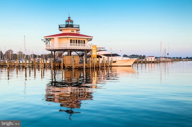 view of dock featuring a water view