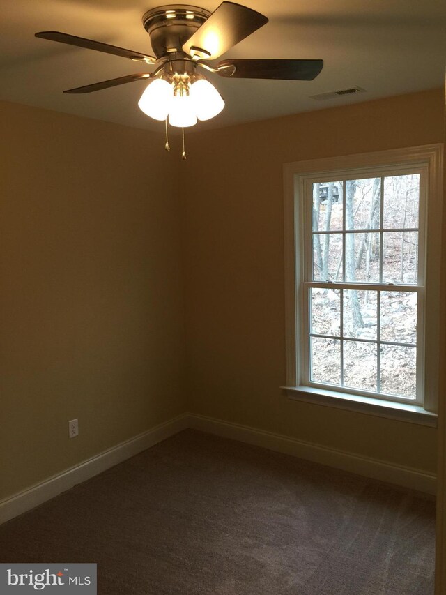 empty room with a healthy amount of sunlight, baseboards, and carpet flooring