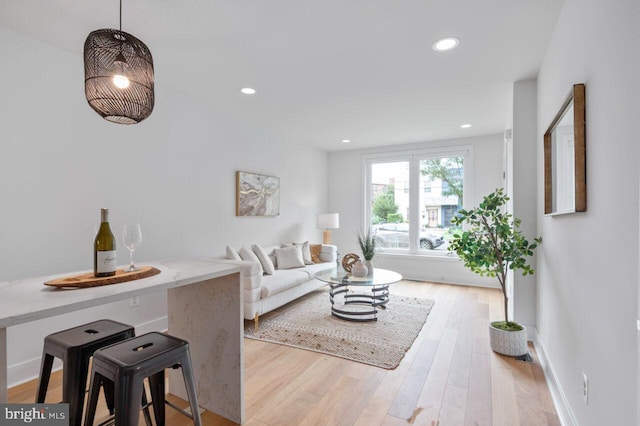 living room with light wood-type flooring