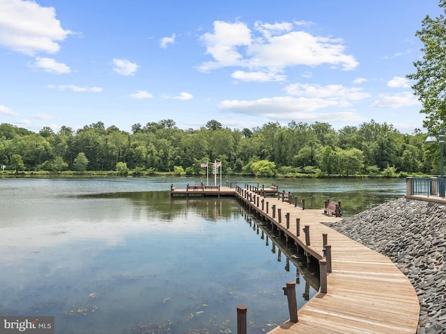 view of dock featuring a water view