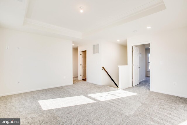 2107 Warrenton Rd, Fredericksburg, VA 22406 - unfurnished room featuring ornamental molding, carpet flooring, a tray ceiling, recessed lighting, and baseboards