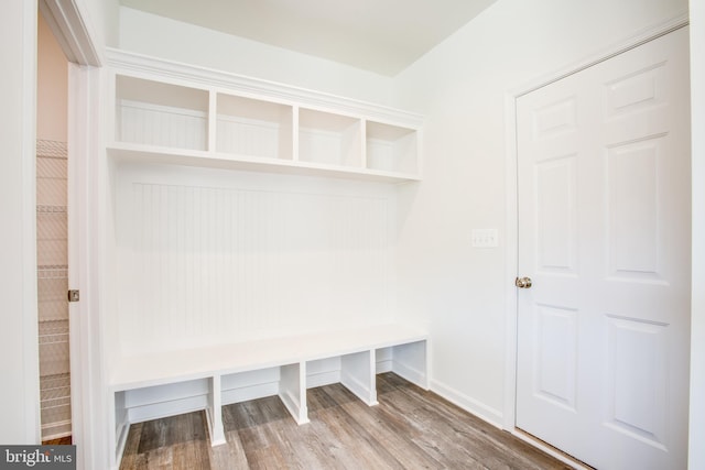 mudroom with wood-type flooring