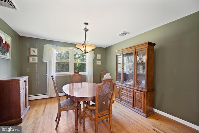 dining space with light hardwood / wood-style flooring