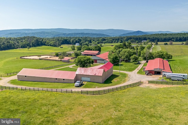 aerial view featuring a mountain view and a rural view