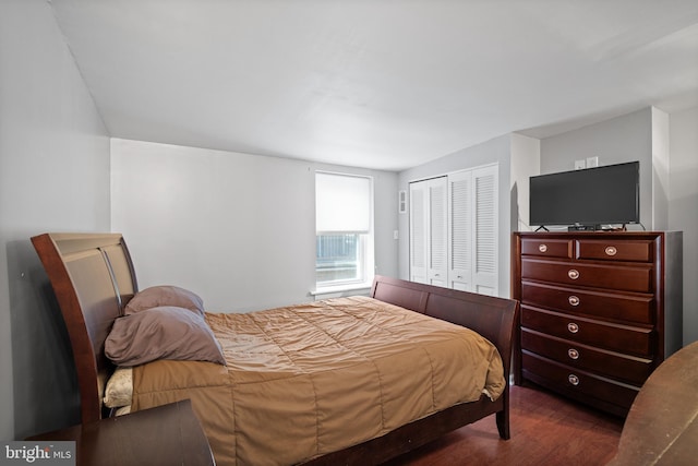 bedroom featuring a closet and dark hardwood / wood-style flooring