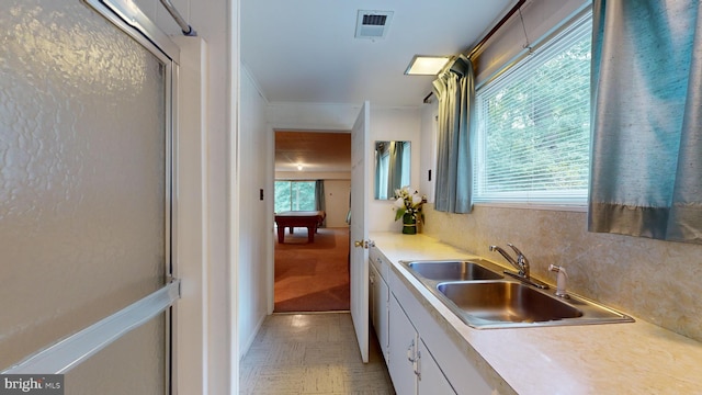 kitchen featuring a healthy amount of sunlight, sink, and white cabinets