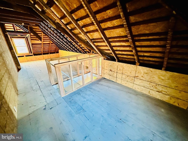 view of unfinished attic