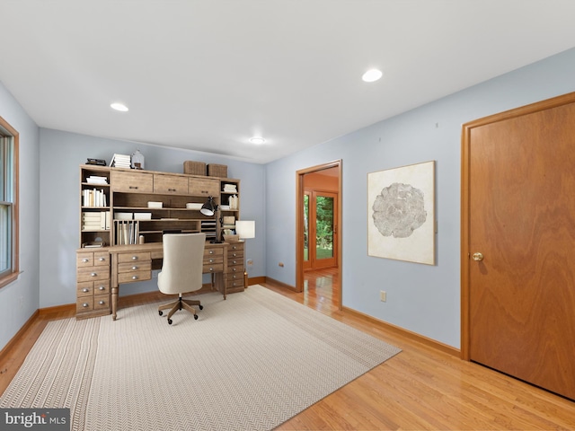 office area featuring light hardwood / wood-style flooring