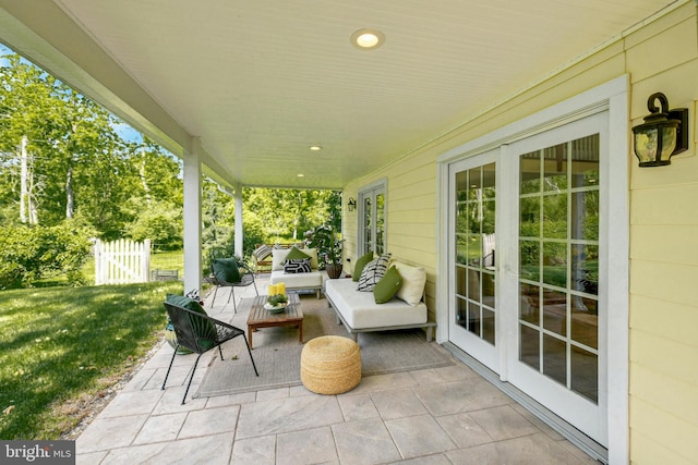 view of patio / terrace with french doors and an outdoor hangout area