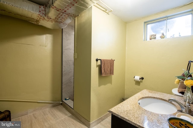 bathroom featuring vanity and walk in shower