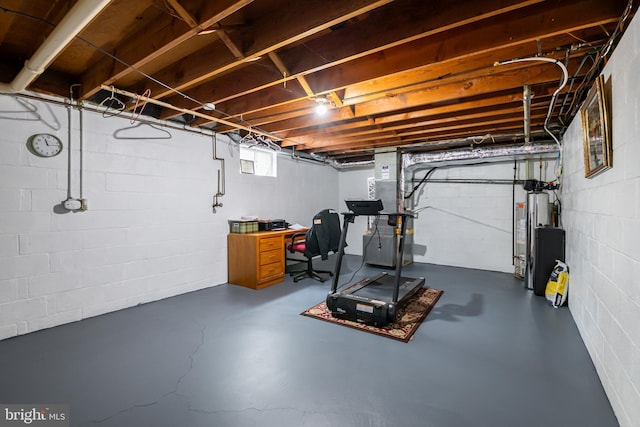 basement with water heater