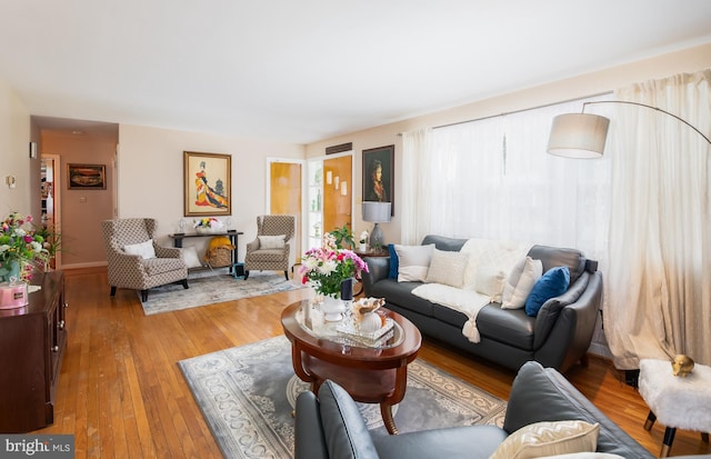 living room featuring light wood-type flooring