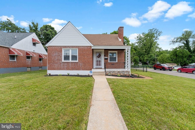 bungalow with a front lawn