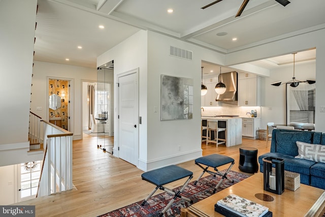 living room with light wood-type flooring